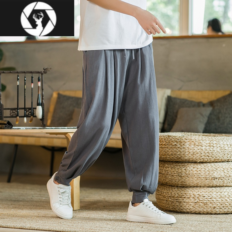 hongzun棉麻僧裤男免绑腿居士裤亚麻宽松收口禅修裤夏季薄款和尚服女