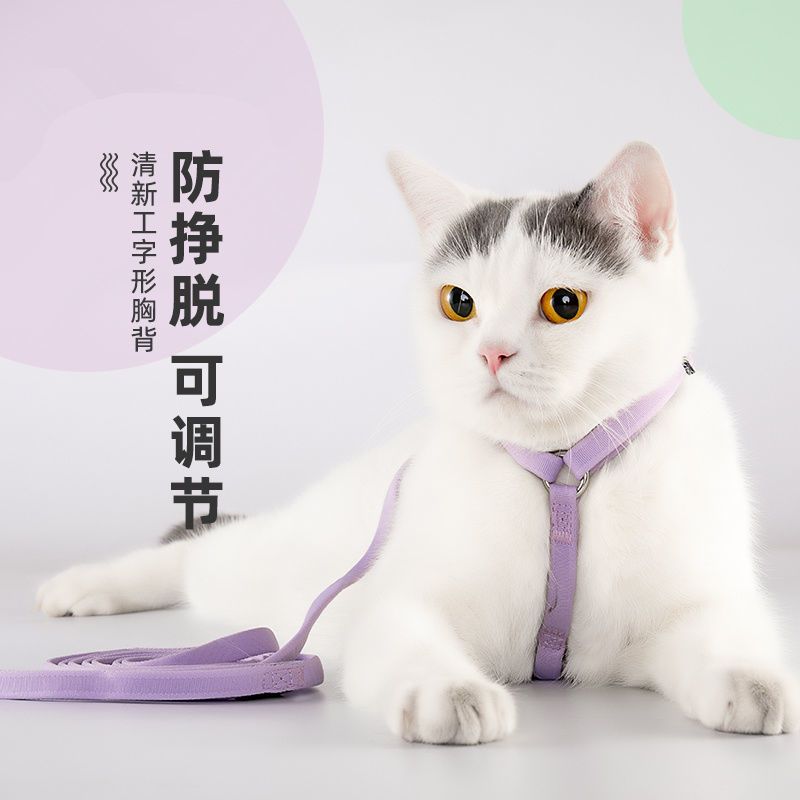 杏红色 M码适合10-36斤 猫咪牵引绳防挣脱外出1.3米不勒拴猫绳幼猫大猫蓝猫可调节猫绳子