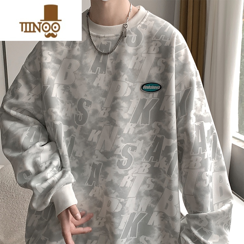 YANXU男士圆领潮牌卫衣休闲套头街头潮流长袖T恤男生新款上衣服高清大图