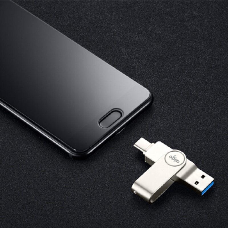 [精选]爱国者(aigo)64GB USB3.1 手机U盘 U356炫酷高速款 银色 双接口手机电脑用 Type-C
