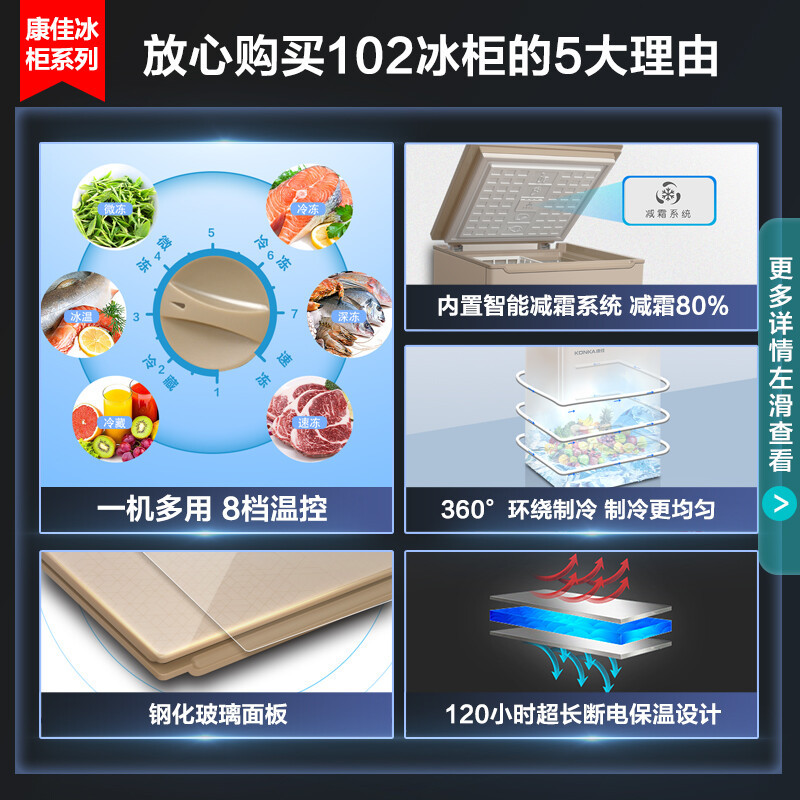 康佳(KONKA)102升家用小冰柜冷藏冷冻一级能效节能单温母乳小冰箱小型玻璃面板冷柜智能减霜BD/BC-102DTG