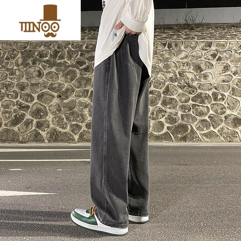 YANXU黑灰色牛仔裤男生夏季宽松直筒长裤ins潮牌复古高街阔腿裤子男款高清大图