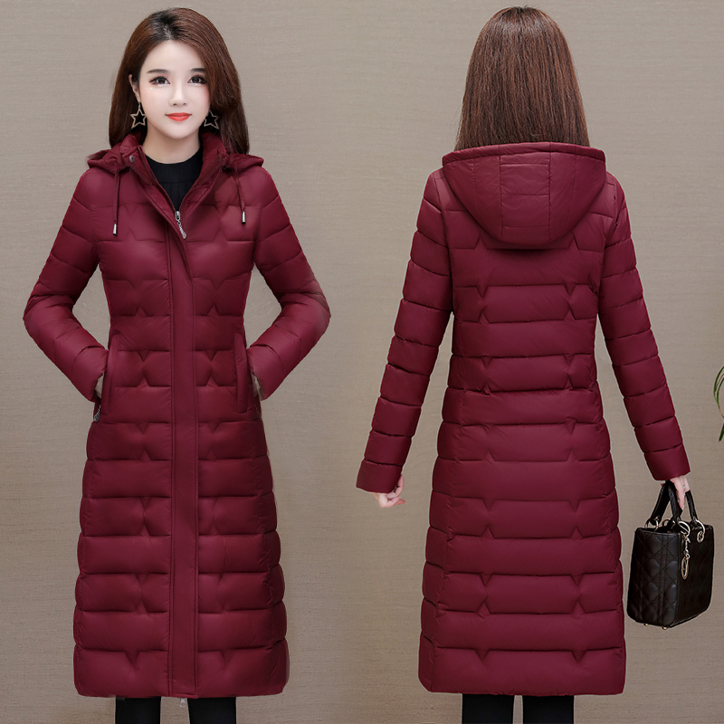 fishbasket妈妈装棉衣女中长款过膝修身轻薄款羽绒棉服中年女士棉袄