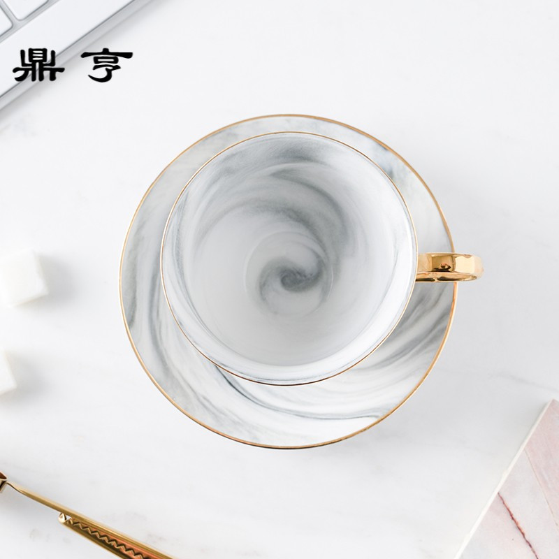 鼎亨优雅创意色土大理石纹咖啡杯碟欧式轻奢风描金红茶杯子下午茶