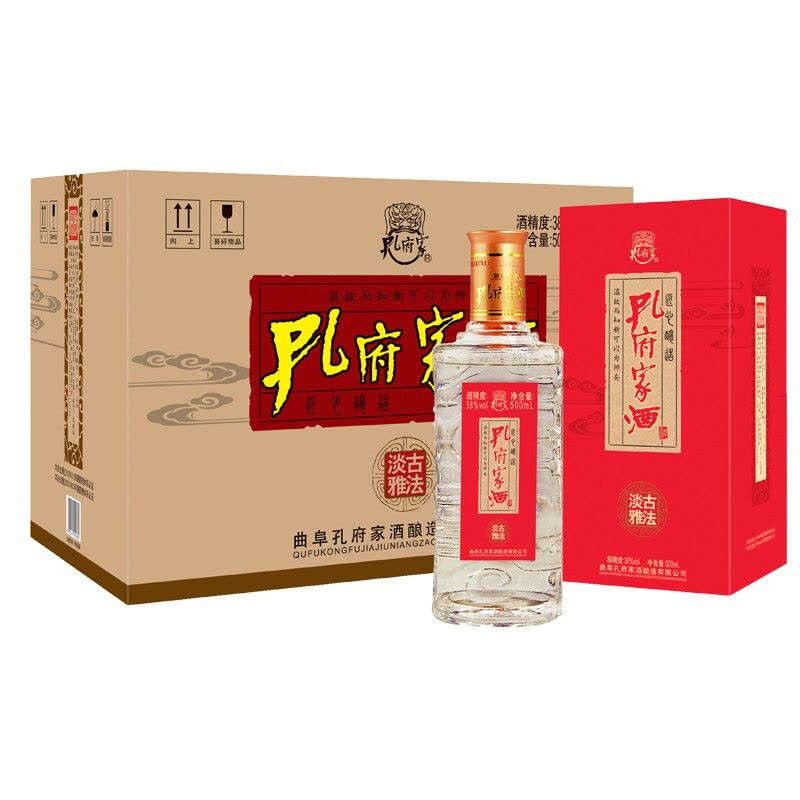 孔府家酒古法淡雅酒38度500ml*6 瓶整箱装山东白酒【价格图片品牌报价