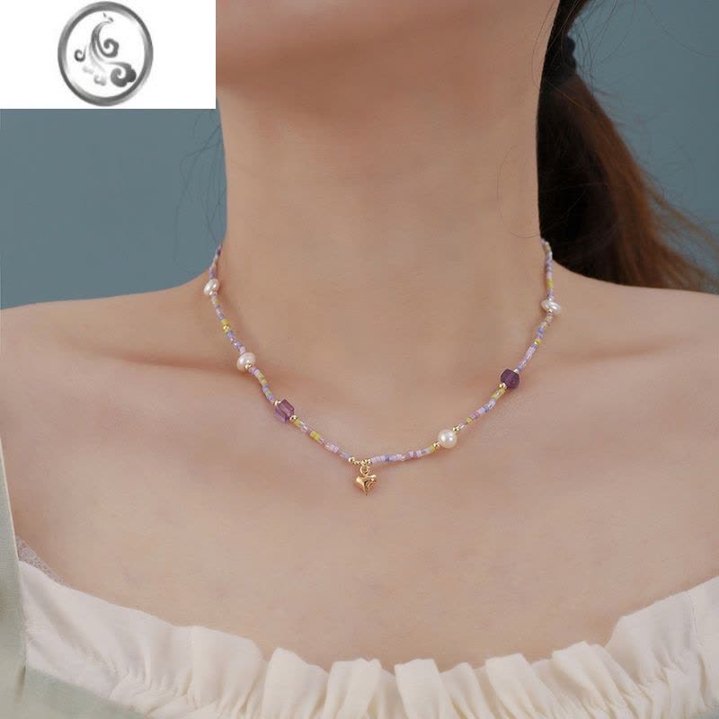 JiMi十里间[这~个好看辽~要自留了]甜美水晶淡水珍珠爱心项链锁骨链图片