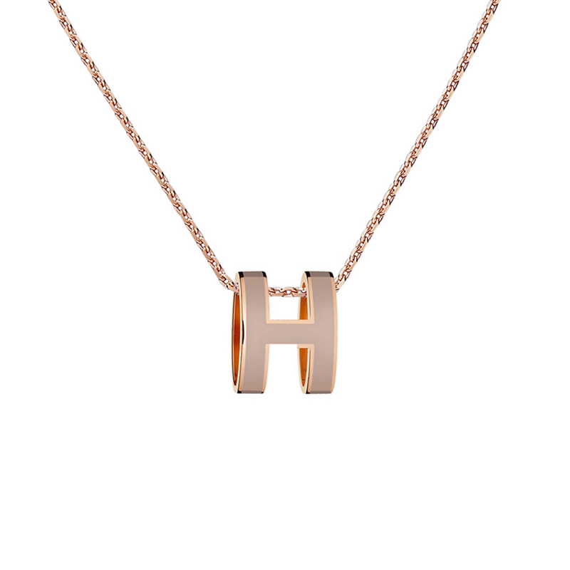 hermes爱马仕女士项链poph时尚珐琅椭圆吊坠玫瑰金视频