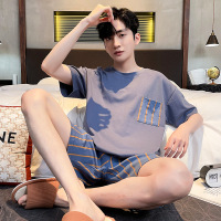睡衣男夏季棉质短袖短裤休闲圆领高级感睡衣大码家居服套装可外穿 男XL Q60951