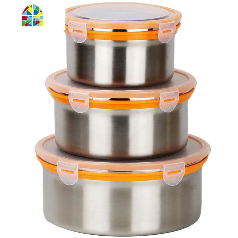 304不锈钢密封碗带盖 小罐子圆形保鲜盒厨房收纳储存留样盒泡面碗 FENGHOU 三件套+保温袋送餐具四件套厨房工具图片