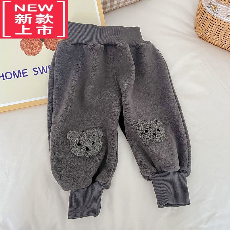 可莉允婴儿一体绒裤子秋冬装加绒男童1岁女宝宝大屁屁裤2保暖膝盖熊pp裤保暖裤图片