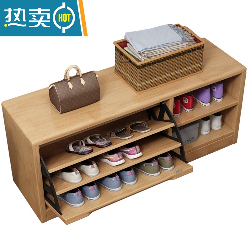 敬平实木鞋柜坐凳一体大容量家用入户门口鞋子收纳柜翻斗式换鞋凳鞋架收纳凳高清大图