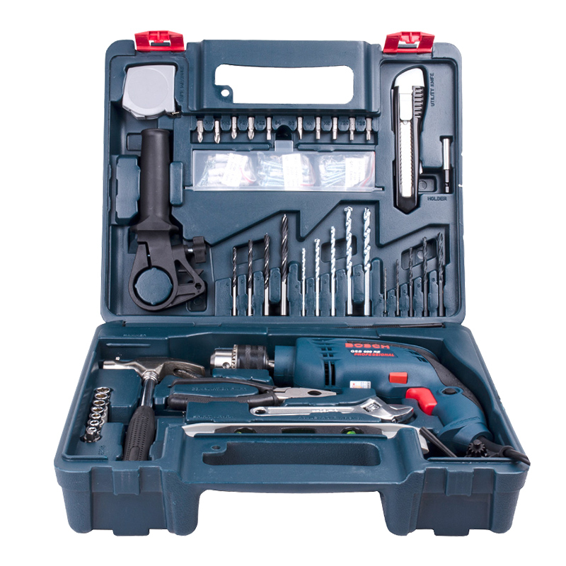 博世boschgsb600re13毫米冲击钻手电钻家用多功能工具箱电动工具套装
