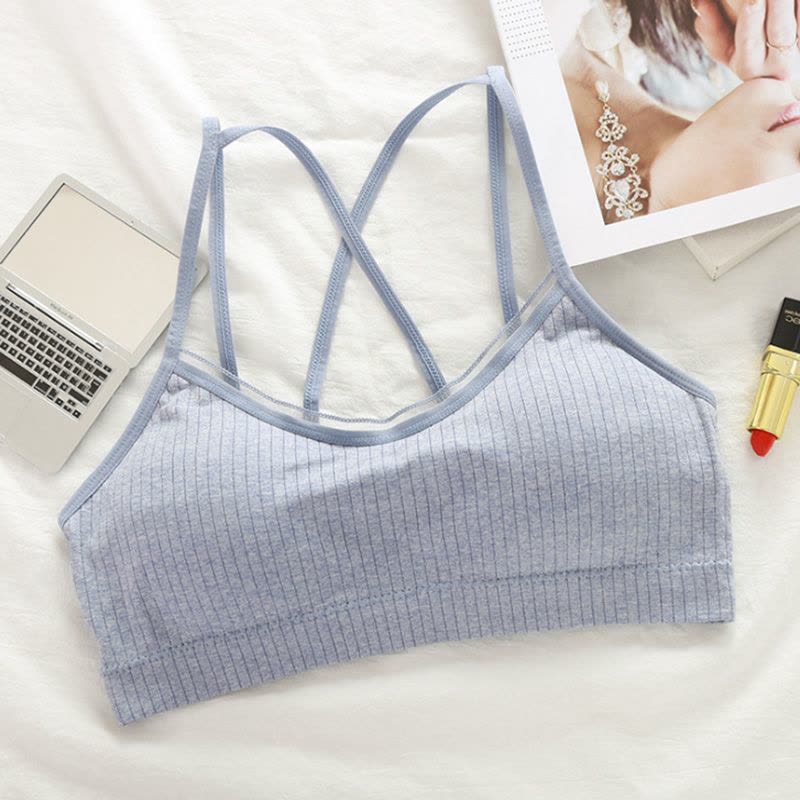 热卖韩版彩棉学生美背交叉裹胸内衣少女吊带性感小蕾丝抹胸文胸女图片