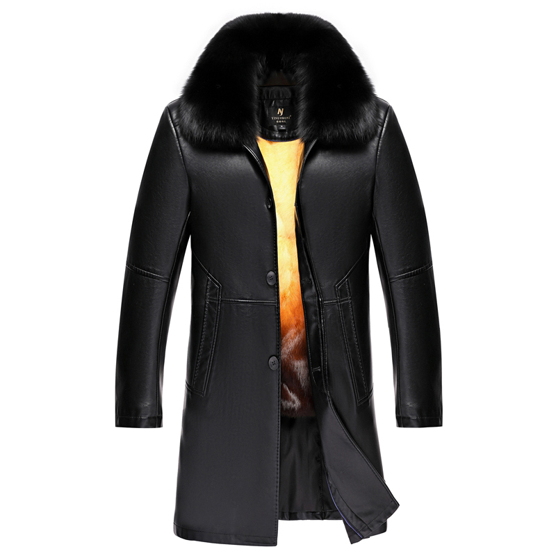 [送礼皮草可拆卸内胆]高端皮草春秋外套海宁真皮派克服男装春秋装中老年防寒男中长款狐狸大毛领貂绒内胆中年爸爸装尼克服大衣男高清大图