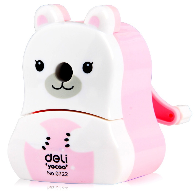 得力0722卡通小熊削笔刀手摇小学生文具用品可爱卷笔刀小削笔机