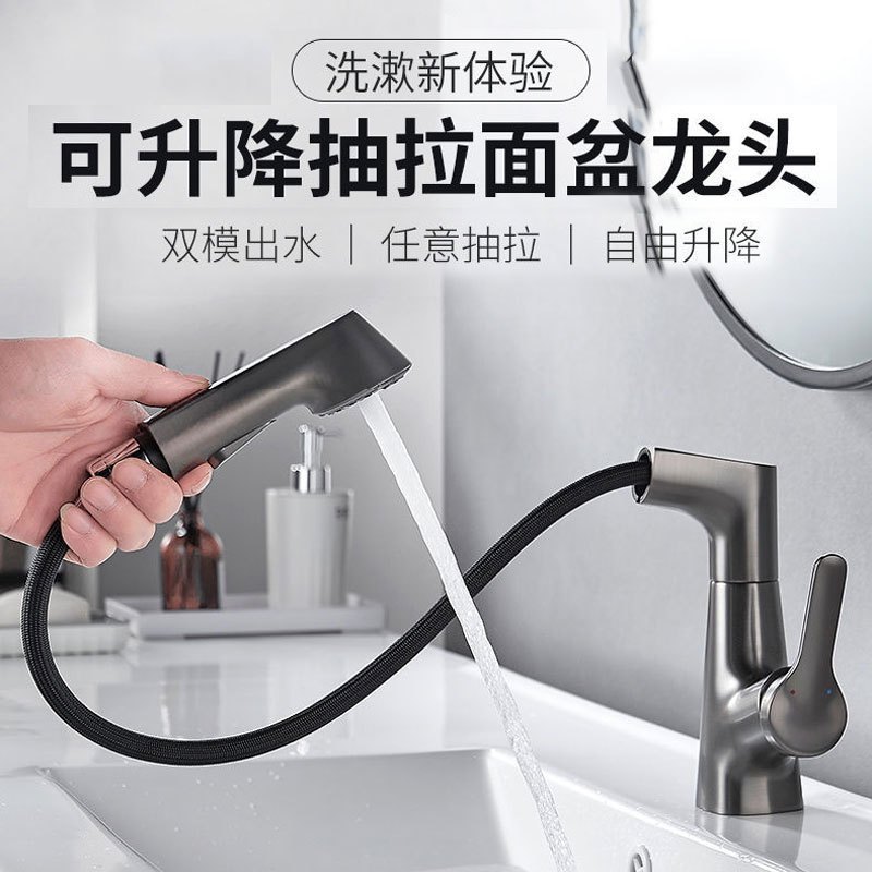 SEREN HOME赛恩卫浴面盆冷热水抽拉龙头卫生间洗手盆升降可旋转多功能龙头SH12002