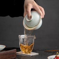 苏氏陶瓷(SUSHI CERAMICS)汝窑卵青 三才盖碗开片可养金线初放功夫茶具泡茶碗