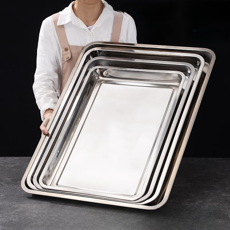 谦星 QX-24101902F 304不锈钢特大方盘托盘长方形菜盘蒸饭盘 60x40x4.8cm 1个(个)高清大图
