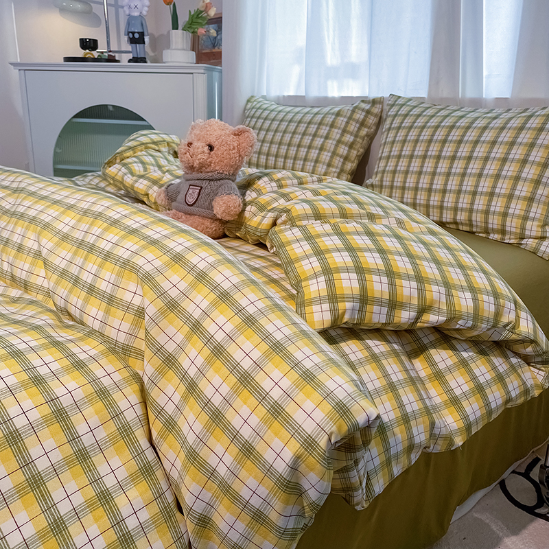 无印良品ins四件套被子水洗棉床单被套罩学生宿舍单人床上用品4三件套