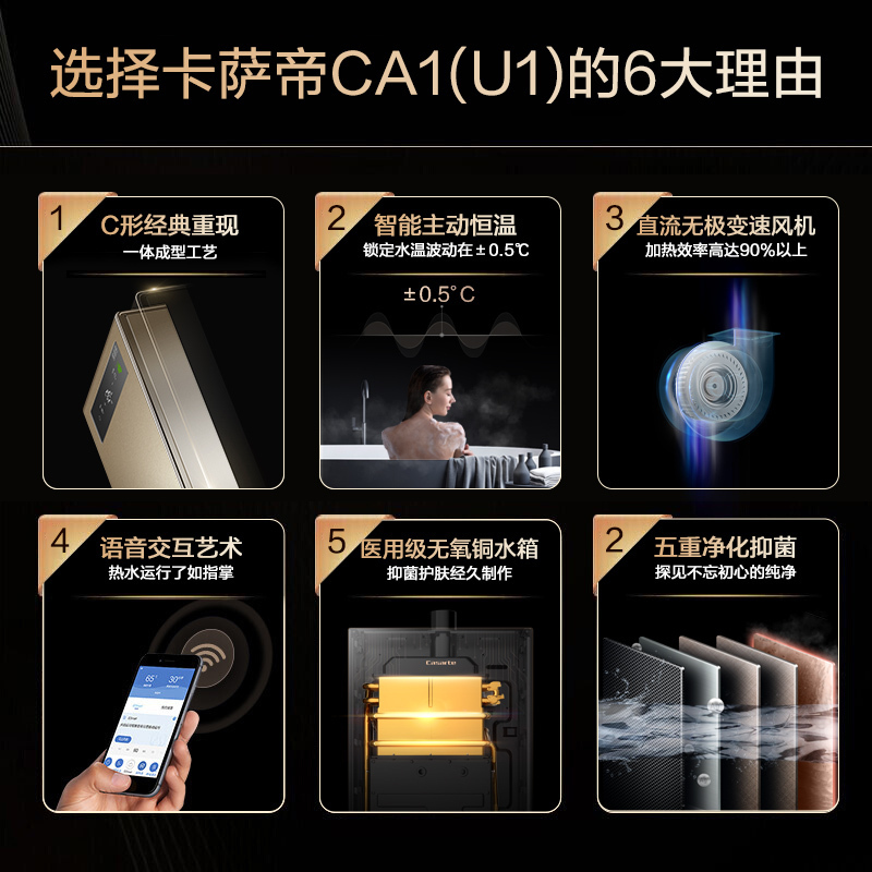 Haier/海尔 卡萨帝16升燃气热水器JSQ31-16CA1(12T)U1智能主动恒温 五重抑菌净化 高楼层专属