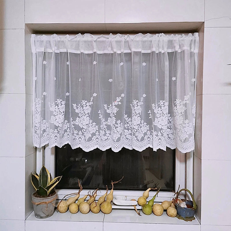 纱帘透光不透人窗纱房间装饰卧室阳台门帘半帘飘窗帘小短帘隔断帘 穿