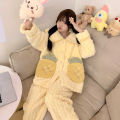 金莎拉 睡衣女秋冬季加绒加厚中长款睡袍可外穿珊瑚绒可爱卡通家居服套装 CMG32208 XL CMG32208