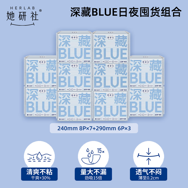 高洁丝深藏BLUE组合-10包74片(240 8片×7包+290 6片×3包) (Herlab )