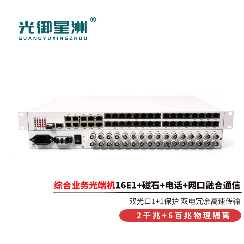 光御星洲 GY-16E126F16P16C综合多业务光端机 16电话+16磁石+16E1+2千兆+6百兆物理隔离单纤1对高清大图
