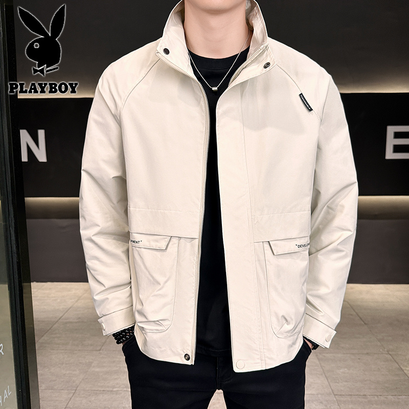 花花公子新款高品质字母刺绣青年立领夹克外套高清大图
