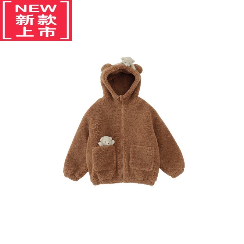 可莉允男童可爱羊羔毛外套2022秋冬中大童小熊玩偶保暖连帽上衣棉服图片