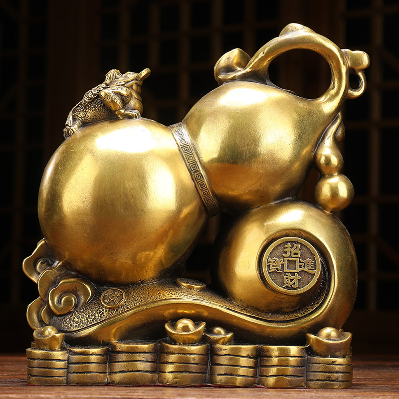 美帮汇铜福禄如意铜葫芦摆件创意金蟾电视柜盘装饰品高清大图