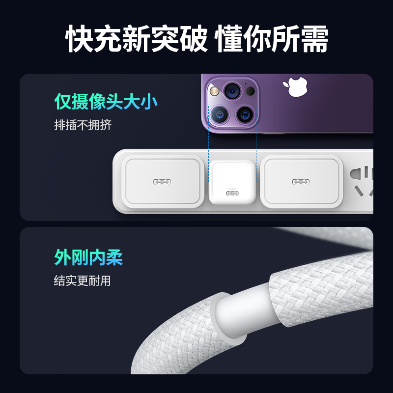 绿联(UGREEN)MFi认证苹果充电器iPhone14promax氮化镓线充套装30W快充头+1M编织线高清大图