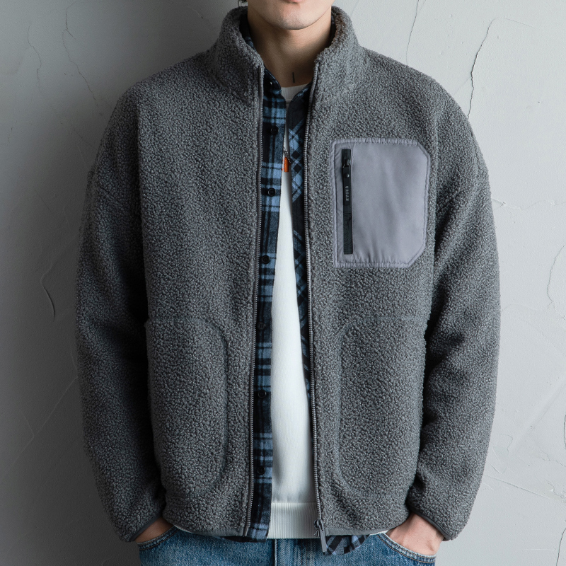 yuansu羊羔绒外套男夹克秋冬季加绒加厚棉服男装抓绒羊羔毛棉袄上衣服