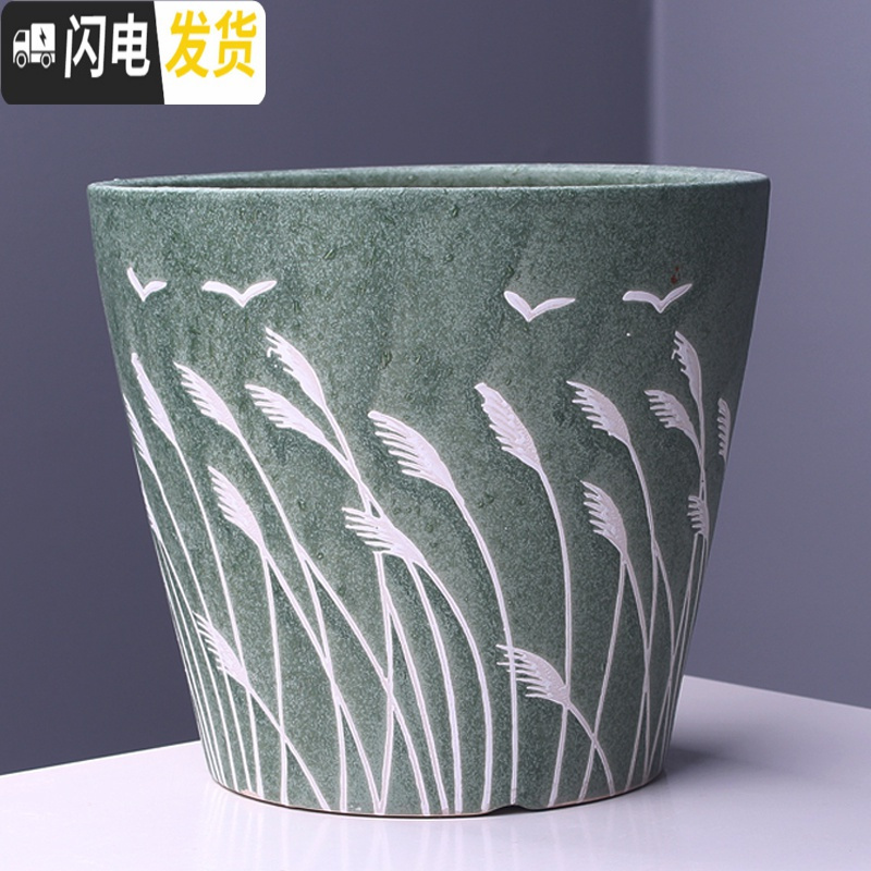 三维工匠陶瓷花盆带托盘批发特大号创意室内阳台多肉吊兰绿萝花盆 903-D8白色(配陶瓷托盘) 中等花盆容器高清大图
