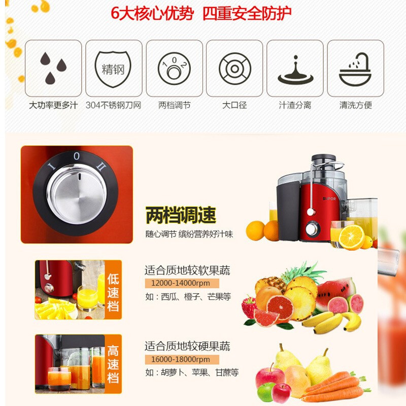 苏泊尔(SUPOR)原汁机 榨汁机 家用多功能 渣汁分离 全自动学生迷你果汁机 大口径榨汁机 TJE06A-400高清大图