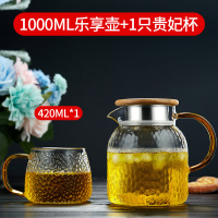 冷水壶玻璃水壶烘焙精灵凉水杯家用茶壶凉白开水杯套装大容量凉水壶 1000ML木盖乐享壶+1只贵妃杯