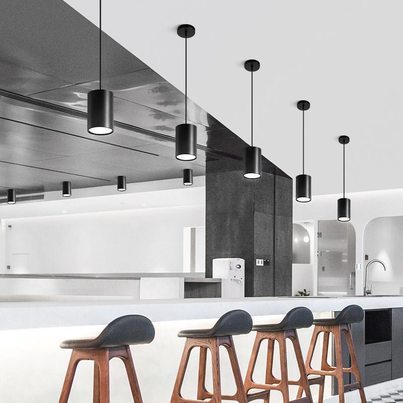 led明装筒灯圆形吊线服装店射灯吸顶式走廊免开孔cob明装射灯4寸黑壳