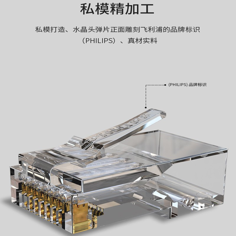 水晶头超五类8芯镀金rj45连接头纯铜电脑8p8c网络接头100个盒