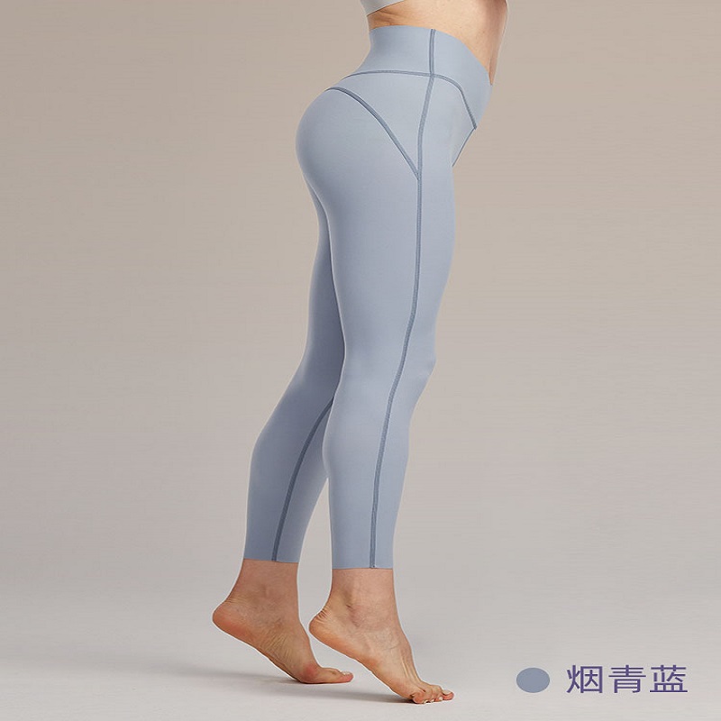 YOTTOY 云朵裤裸感瑜伽裤高腰提臀健身服跑步运动裤外穿收腹瑜伽服套装女 云朵瑜伽裤 烟青蓝 S