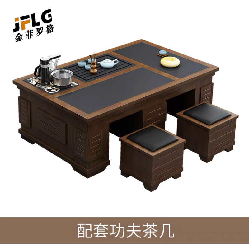 苏宁 金菲罗格 办公家具 简约火烧石泡茶台带烧水功夫茶几 150*90长茶几高清大图