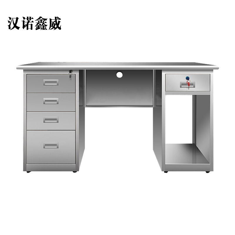 汉诺鑫威不锈钢桌车间工作实验收银写字操作桌子带锁抽屉电脑桌201五斗一空1.4米[工厂现做 7天内发货]高清大图
