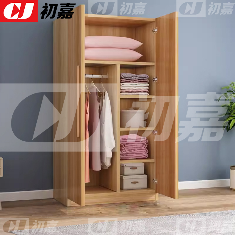 初嘉(CJ) 简约木质衣柜衣服收纳柜 浅胡桃色双门 800*500*1800
