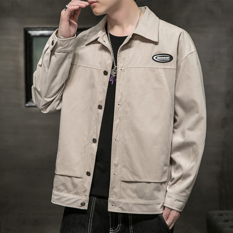 华中铭huazhongming灯芯绒外套男春秋季2021年新款工装宽松休闲上衣