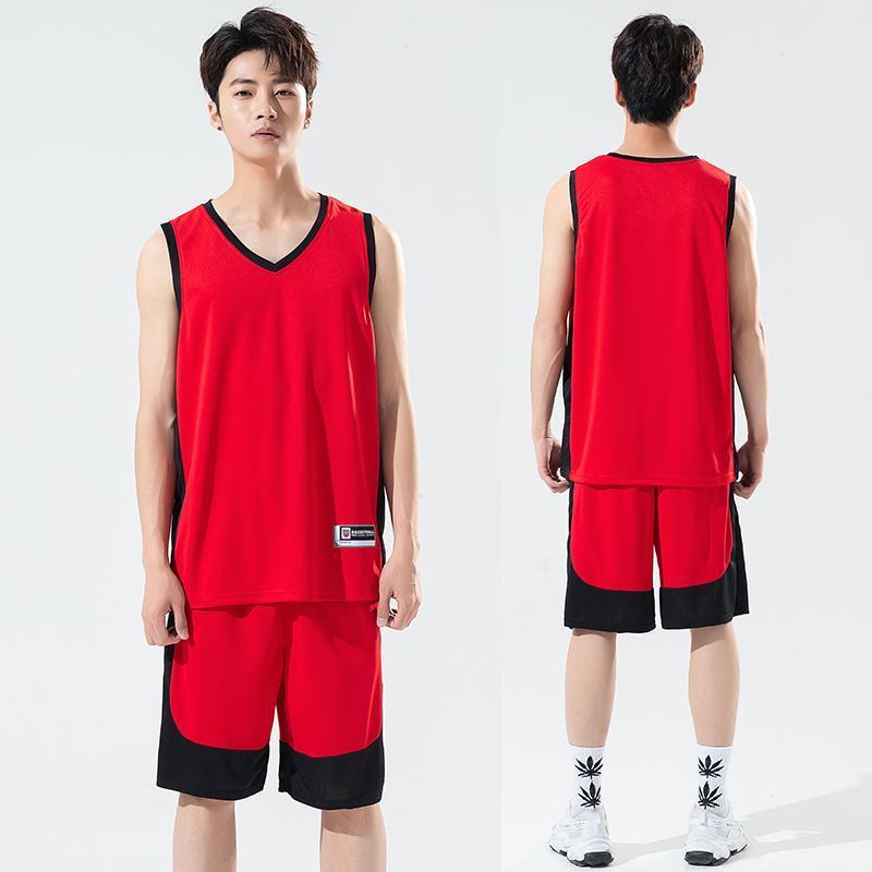 球衣情侣款套装篮球服套装男女夏季韩版背心ins 学生比赛队服订制 红色-男-[光版] XS身高145-155CM]女款]
