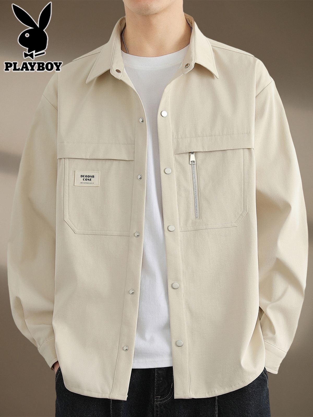 花花公子衬衫外套男士2025年秋季潮牌百搭工装上衣服休闲长袖2闲高清大图