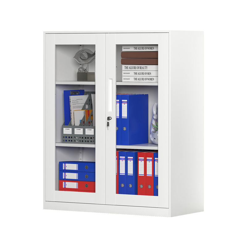 臻远 ZY-WJGC-83 文件柜窄边矮柜拆装档案柜落地书柜 760玻璃门白色