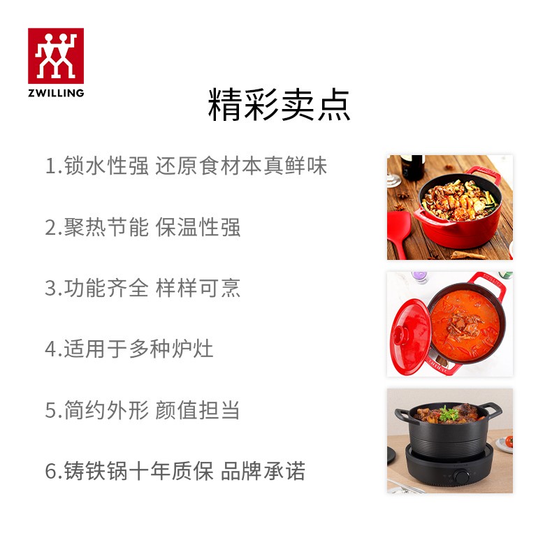 双立人 1020392 锅具 珐琅锅汤锅炖锅Dragon龙铸铁锅煲汤锅平底锅锅具电磁炉燃气灶通用 奶油白 22cm高清大图