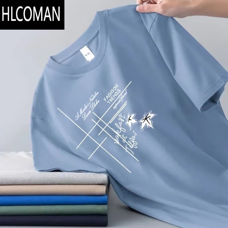 HLCOMANt恤短袖男夏季冰丝透气宽松大码体恤潮牌百搭半袖上衣服薄