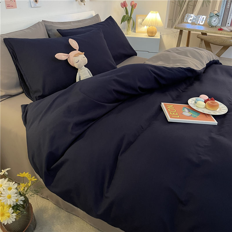 南极人磨毛四件套春秋床单被套三件套床上用品学生宿舍单双人被罩 2.0m四件套被套200x230 双拼-藏青+浅灰