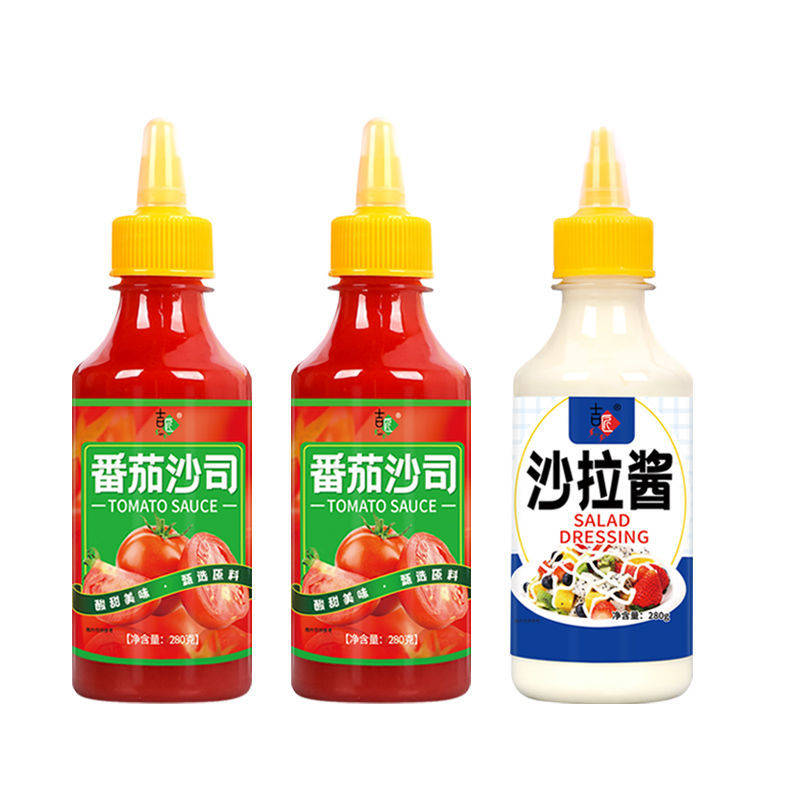 番茄酱沙拉酱黑胡椒酱甜辣酱组合手抓饼酱料沙司批发 番茄酱2瓶+沙拉酱